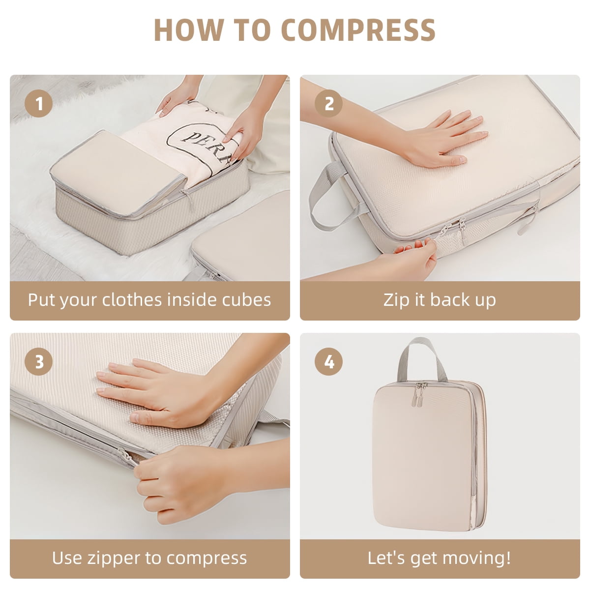 12 Set Packing Cubes for Travel, Premium Suitcase Organizer Bags Set, Space-Saving Luggage Organizers, Travel Accessories and Essentials, Beige
