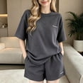 thumbnail image 5 of uublik Pajama Set for Women Short Sleeve Top and Loose Shorts Casual Comfy Soft Sleepwear for Nightwear Dark Gray, 5 of 6