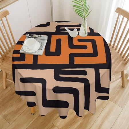 Odenmar 60 Inch Round Tablecloth Modern Geometric Pattern Table Cover Abstract Tribal Style Waterproof Washable Polyester Tablecloth for Dining Kitchen Party Decor