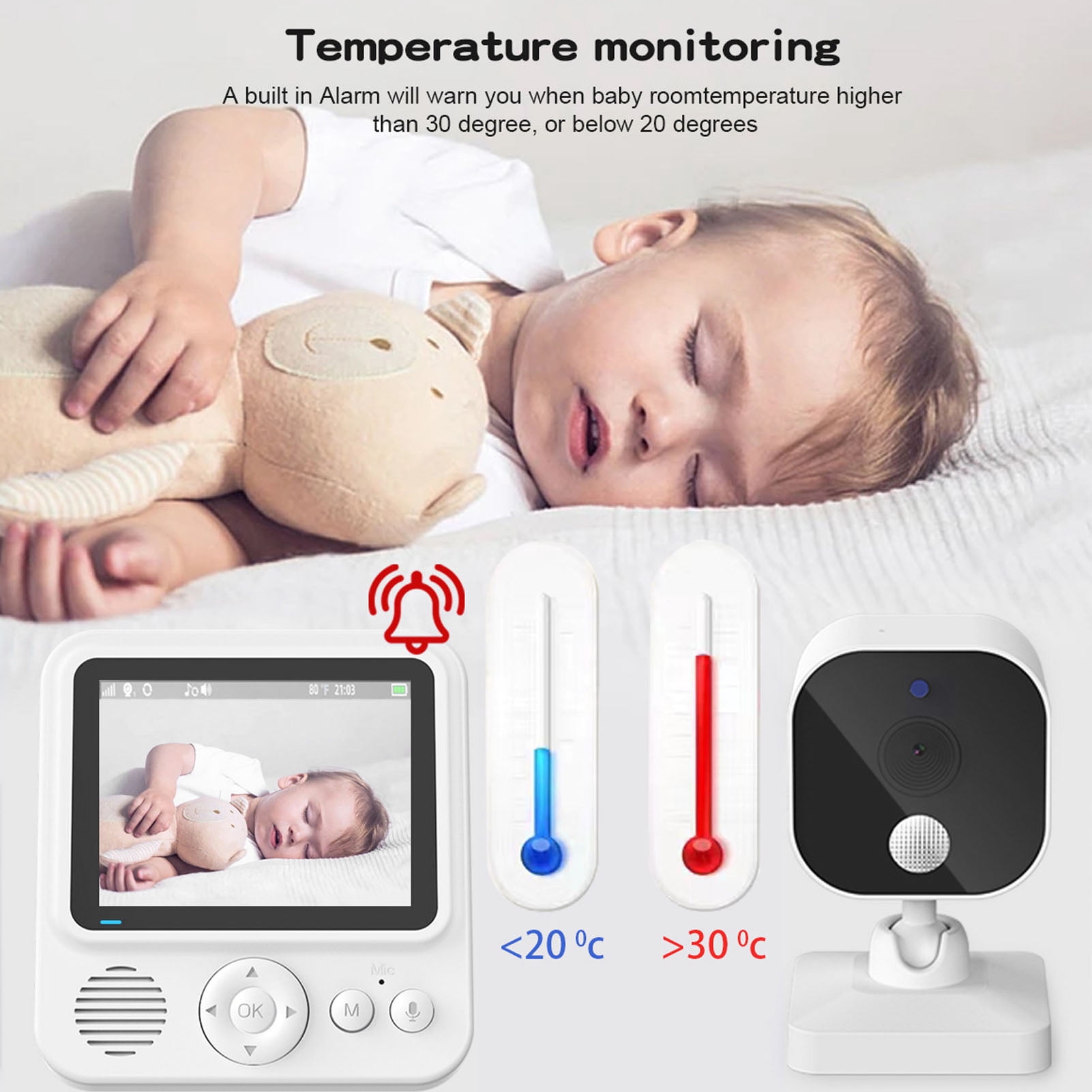 Suodoka 2.8 Inch / 7.1 cm Wireless Video Baby Monitor with Camera and Audio, 2-Way Talk, Night Vision, Temperature Sensor, Crying Detection, Built-in Battery, Lullabies - EU Plug