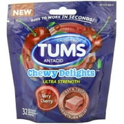 Angle View: TUMS Chewy Delights Ultra Strength Soft Chews, Very Cherry 32 ea (Pack of 3)