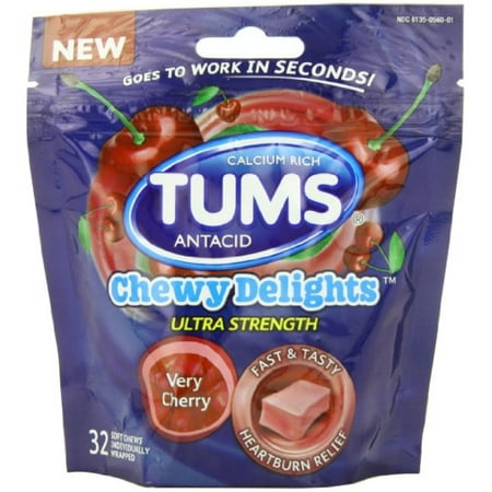 TUMS Chewy Delights Ultra Strength Soft Chews, Very Cherry 32 ea (Pack of 3)