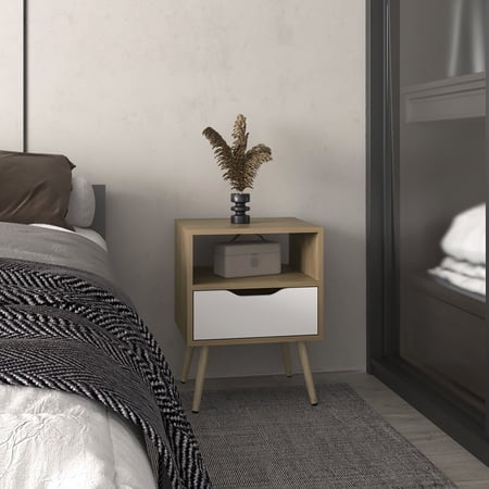 Bedside Nightstands Wenden 21 High Nightstand One Drawer One Open Shelf Natural Oak White Multicolor Wooden Nightstands Mdf Nightstands With Storage Furniture Bedroom Furniture Nightstands