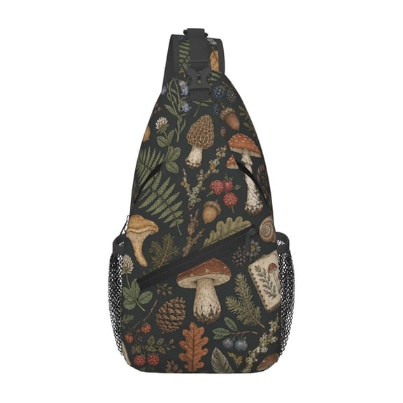 Woodland Foraging Field Doodle Sling Backpack Shoulder Chest Crossbody Bag Causal Travel Hiking Daypack