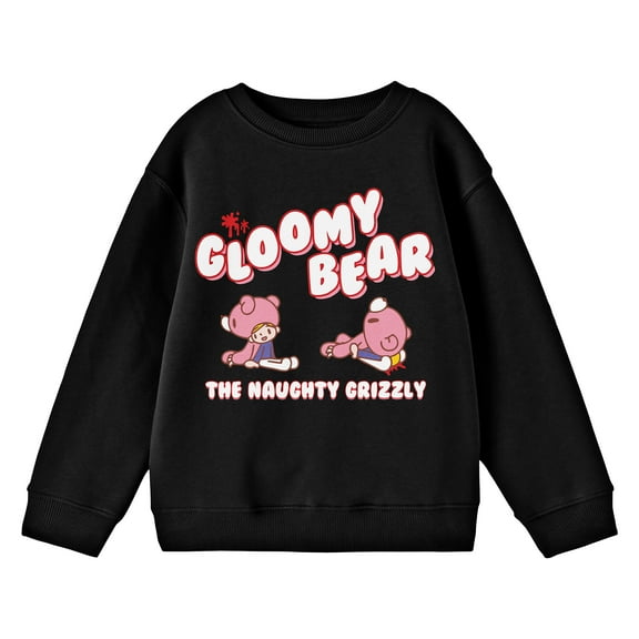Gloomy Bear Gloomy With Pity Crew Neck Long Sleeve Youth Black Sweatshirt-Small