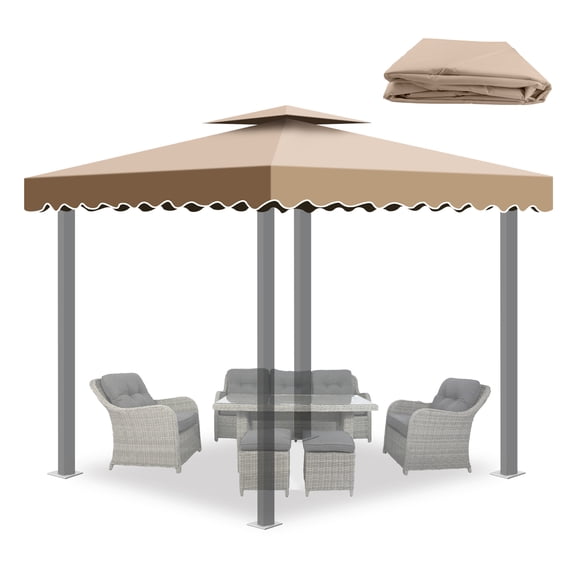 10'X10' Gazebo Canopy Top Replacement Double Tier Canopy Replacement Top Cover with Air Vent Grill Top Roof for Outdoor Shop Garden Yard Pavilion Cover Sunshade Khaki