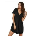 thumbnail image 2 of Womens Sleepshirt Short Sleeve V-neck Pajamas Skirt, Home Nightgown,Plus Size, 2 of 5