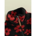 thumbnail image 3 of JYYYBF Toddler Baby Girls Fleece Coat Flower Print Stand Collar Quarter-Zip Pullover Sweatshirt Plush Jacket Winter Warm Outerwear, 3 of 6