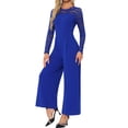 thumbnail image 4 of INSPIRAR CHIC Mono de Fiesta para Mujeres Elegante Cuello Redondo Manga de Encaje de Malla Suelto Pierna Ancha Romper M Azul Real, 4 of 5