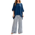 thumbnail image 3 of AHTJRT Women's Lounge 2 Piece Outfits Loose Fit Tunic Tops and Flowy Striped Wide Leg Pants Set Summer Beach Vacation Everday Wear Outfits Blue M, 3 of 7
