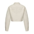thumbnail image 4 of Sokhug Cropped Faux Leather Jacket for Women Long Sleeved Lapel Fashion Casual Solid Color Jacket, Beige, 4 of 9