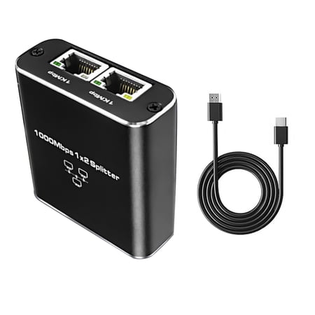 Aluminum RJ45 Network Splitter 1000Mbps Transmission Rate Dual Port Wide Compatibility Enhanced Internet Connectivity