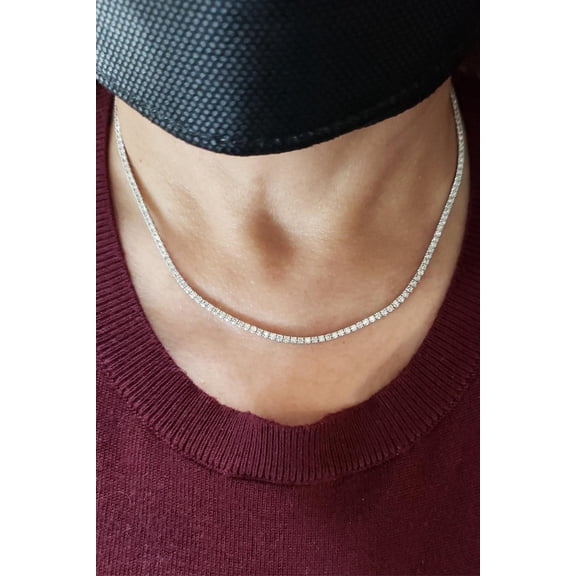 Gorgeous 10Ct Round-Cut Lab Created 4MM Diamond 18" Tennis Necklace 14K White Gold Plated 925 Silver
