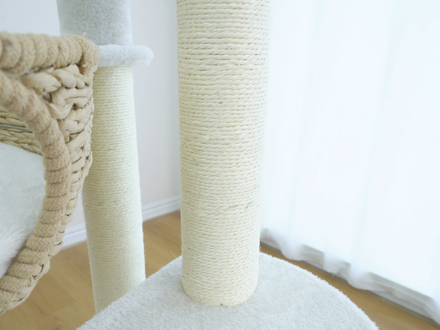 Home4Cat 48" Cat Tree with Two Handwoven Basket Bed, Hammock, Sisal Scratching Posts, Beige & Cream