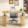 thumbnail image 5 of Mid Century Modern Electric Standing Desk with Storage, 55x22 Small Sit Stand Adjustable Height Computer Desk for Home Office, Wood, 5 of 10