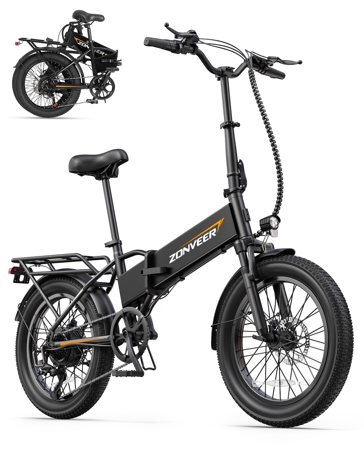 DYU Folding Electric Bike for Adults - 7-Speed 20" Fat Tire Mountain Ebike with Peak 1200W 28MPH Brushless Motor, 48V10.4Ah Removable Battery, 20X3.0 Fat Tire UL2849