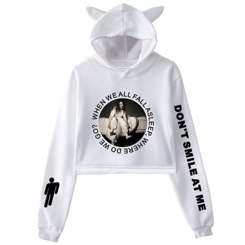 Womens Long Sleeve Crop Top Hoodies Lion Pattern Cat Ear Lumbar Hoodie Pullover Sweater