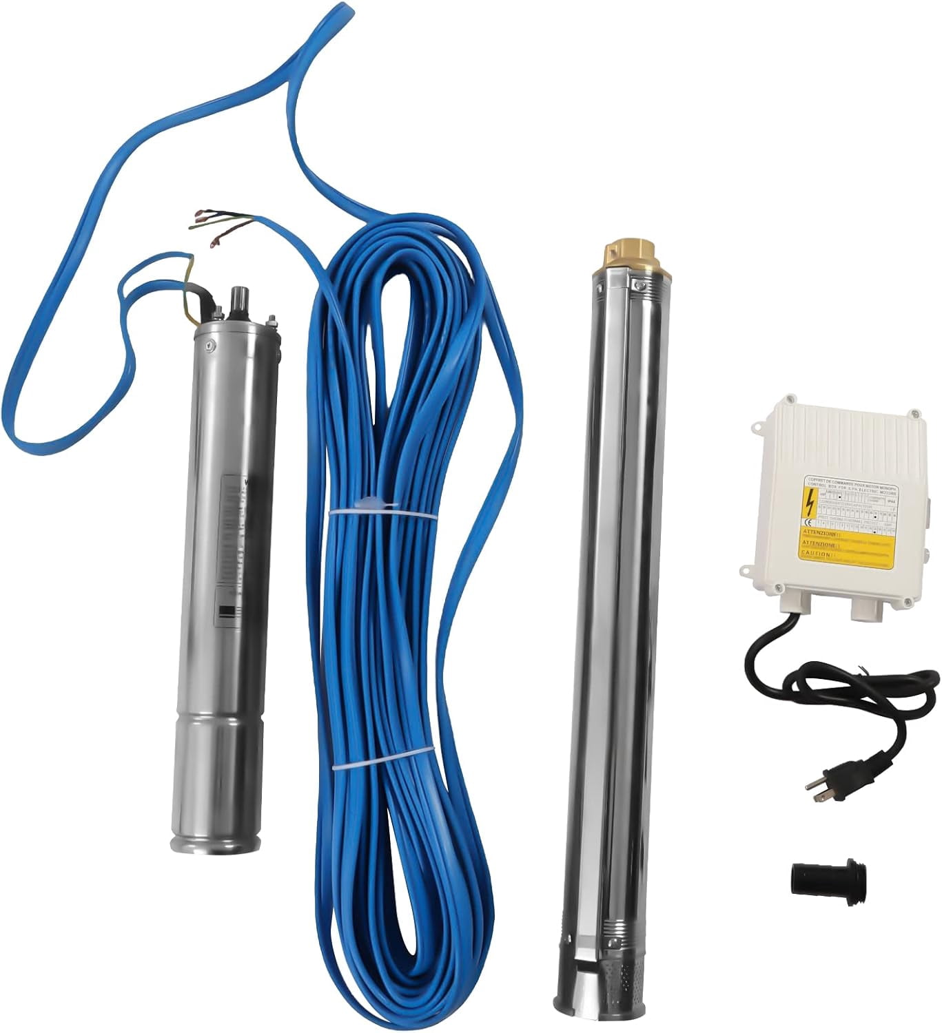 Well Pump Submersible Pump, 3" OD Pipe 110V/60HZ 0.37KW 0.5HP Stainless Steel Submersible Well Pump, 1" Outlet Submersible Bore Pump with Control Box for Agriculture Industrial Garden Home