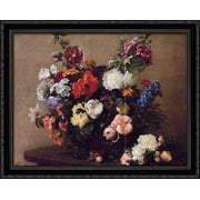 Bouquet of Diverse Flowers 36x28 Large Black Ornate Wood Framed Canvas Art by Henri Fantin-Latour