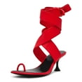 thumbnail image 2 of YDN Women Fashion Ring Toe Ankle Wrap Sandals Wide Strap Lace Up Low Heels Chic Party Dressy Summer Shoes Size 10 Red, 2 of 4