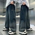 thumbnail image 5 of WMQPNNS Boys Jeans Kids Fashion Boys Pants Size 12 Baggy Elastic Waist Straight Leg Skater Denim Pants Casual Loose Streetwear with Pockets(D-Blue, Size 8-9 Years), 5 of 9