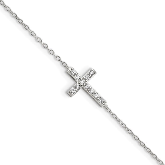 Auriga 925 Sterling Silver with Zirconia Sideways Cross Bracelet 7inch for Women