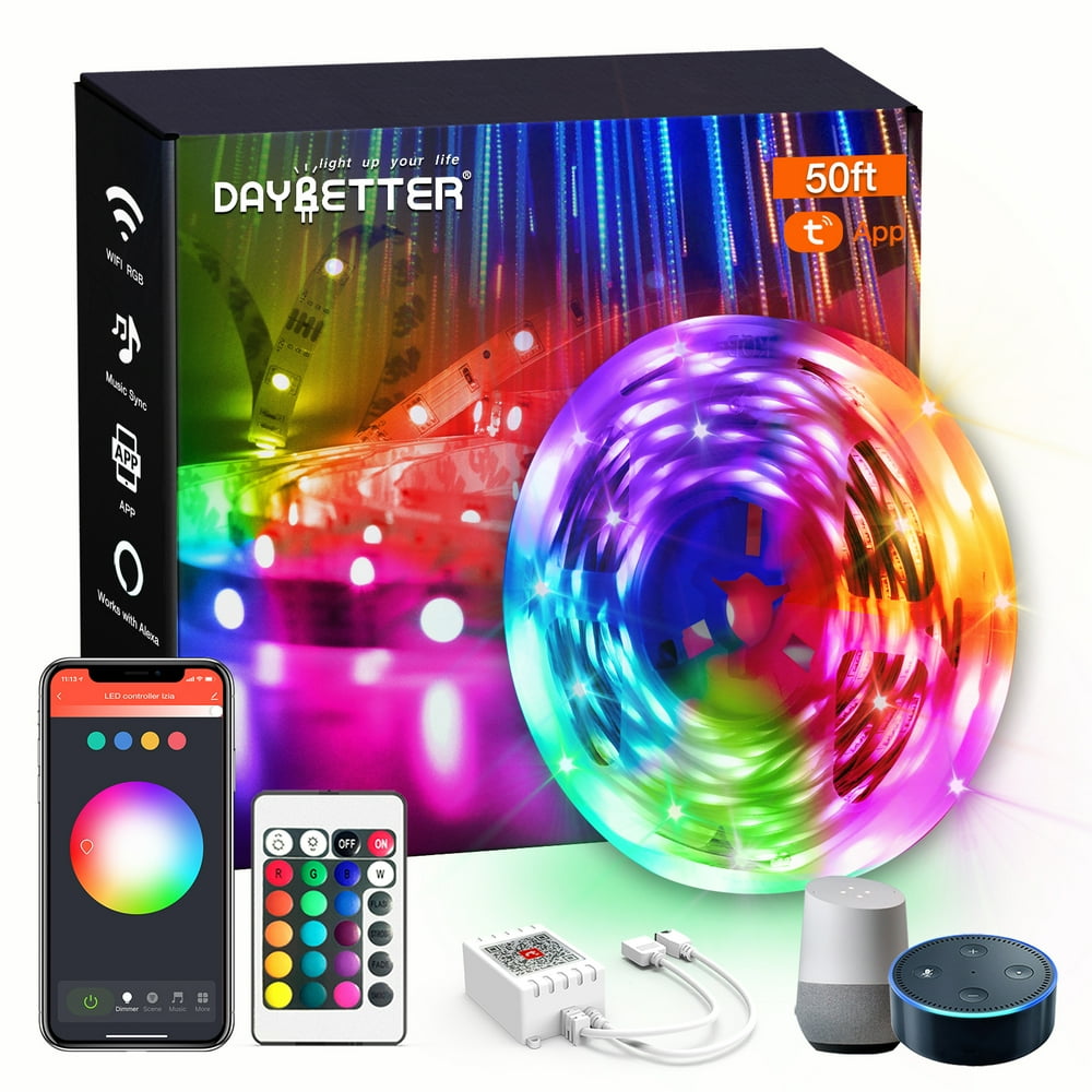 Daybetter Smart WiFi Led Lights 50ft, App Controlled Led Strip Lights Kits,Timer Schedule Led
