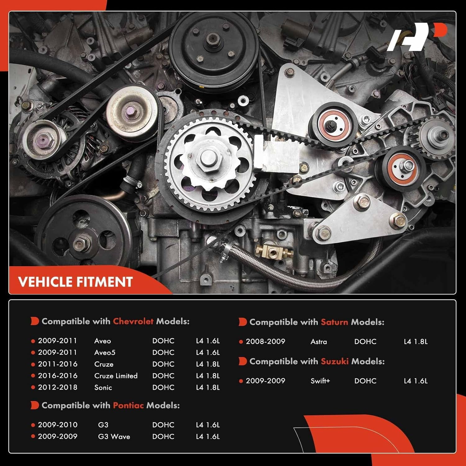 A-Premium Engine Timing Belt Kit with Water Pump Compatible with Chevrolet Sonic 12-18 Aveo Aveo5 Cruze Limited Pontiac G3 Wave Saturn Astra Suzuki Swift+ L4 1.6L 1.8L DOHC