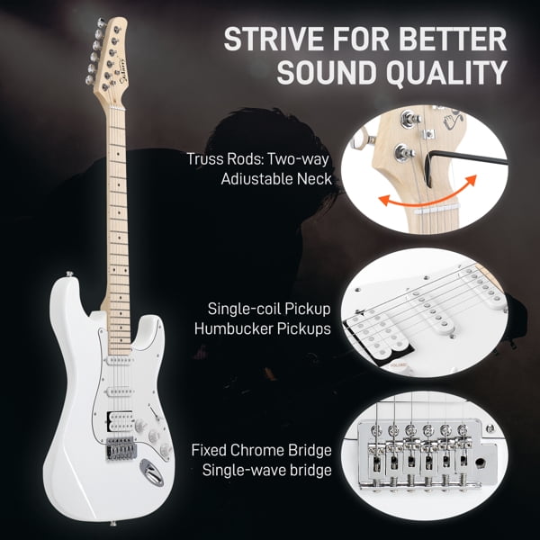 GST Stylish H-S-S Pickup Electric Guitar Kit with 20W AMP Bag Guitar Strap White
