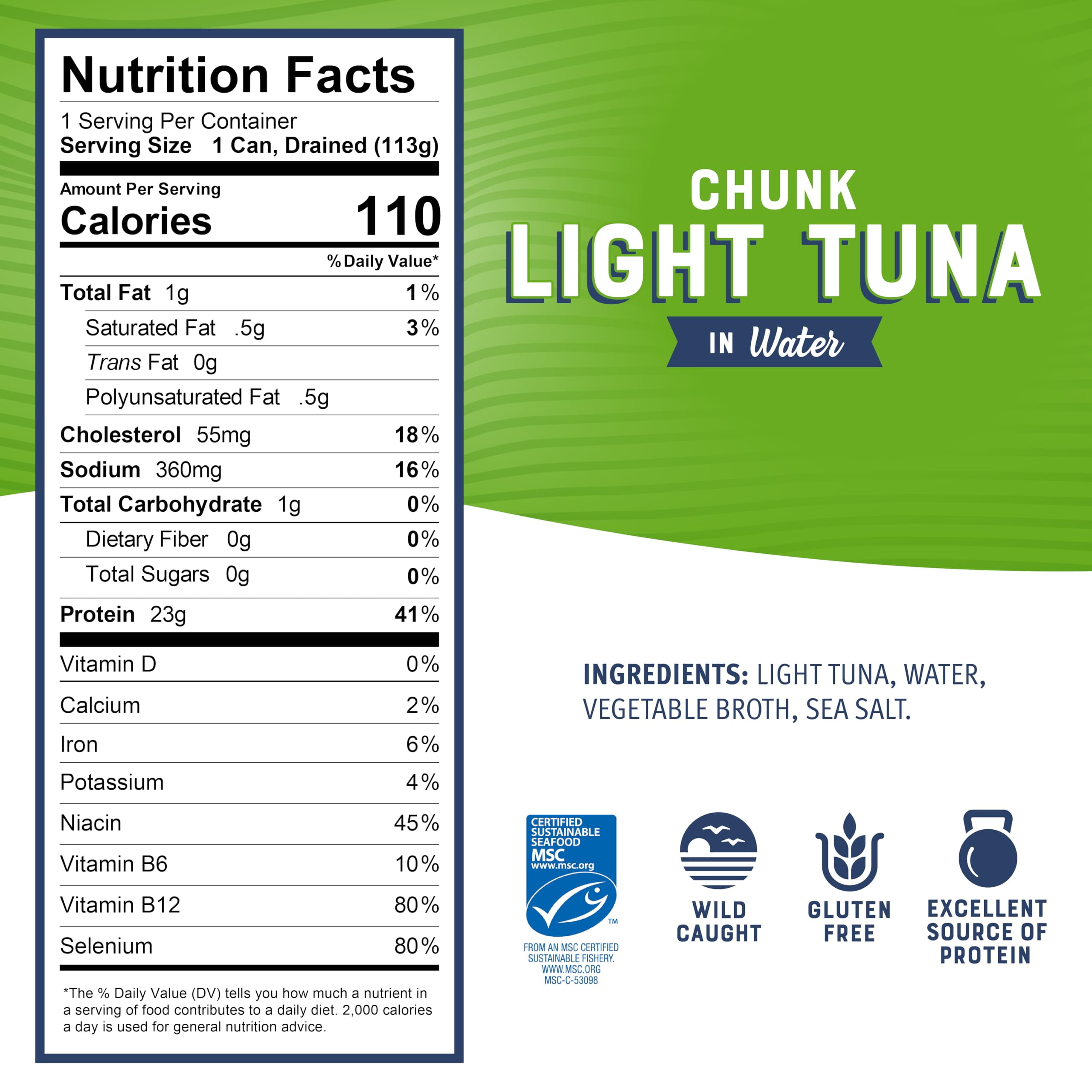 Bumble Bee ChunkUMRT&nbsp;Light Tuna In Water, 5 oz Cans (Pack of 24) - Wild Caught Skipjack Tuna - 23g Protein Per Serving - MSC Certified Sustainable Seafood, Non-GMO, Gluten Free, Kosher