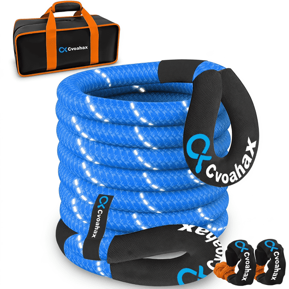 Cvoahax Kinetic Recovery Rope 1-1/8" x 30ft(51500lbs), Heavy Duty Tow Kit with 2 Soft Shackles, 35% Elastic Nylon66 for Truck, SUV, UTV, ATV, Tractor