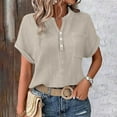 thumbnail image 4 of Kyusrd Summer Tops for Women Woman Fashion Solid Color Button Short Sleeve V-Neck Pocket Blouse Top, 4 of 9