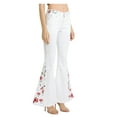 thumbnail image 4 of Womens Floral Daisy Embroidered Mid Rise Bell Bottom Flare Frayed Hem Jeans, 4 of 5