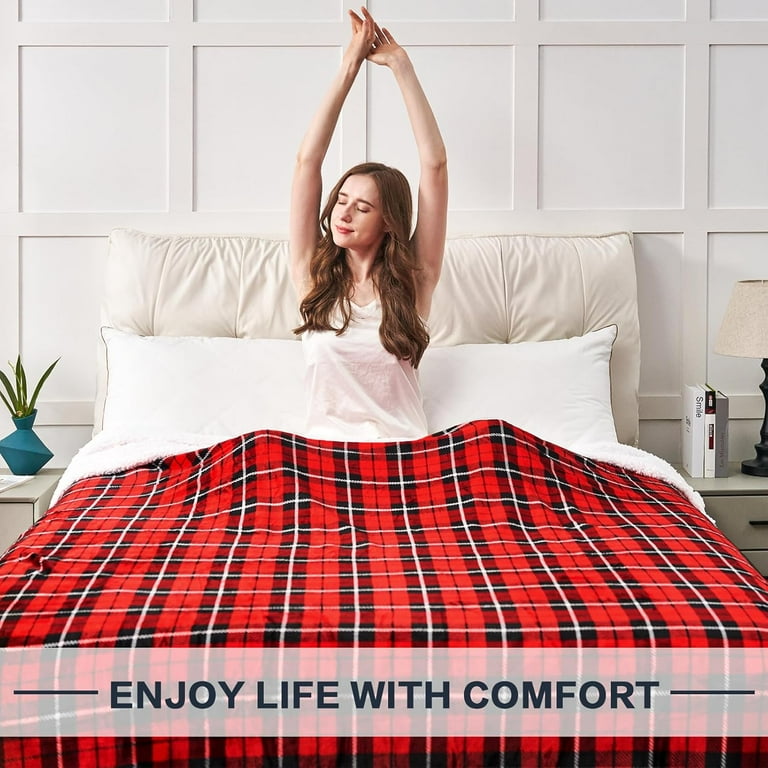 Sherpa Throw Blanket Twin Checkered Warm Soft Blanket for Couch