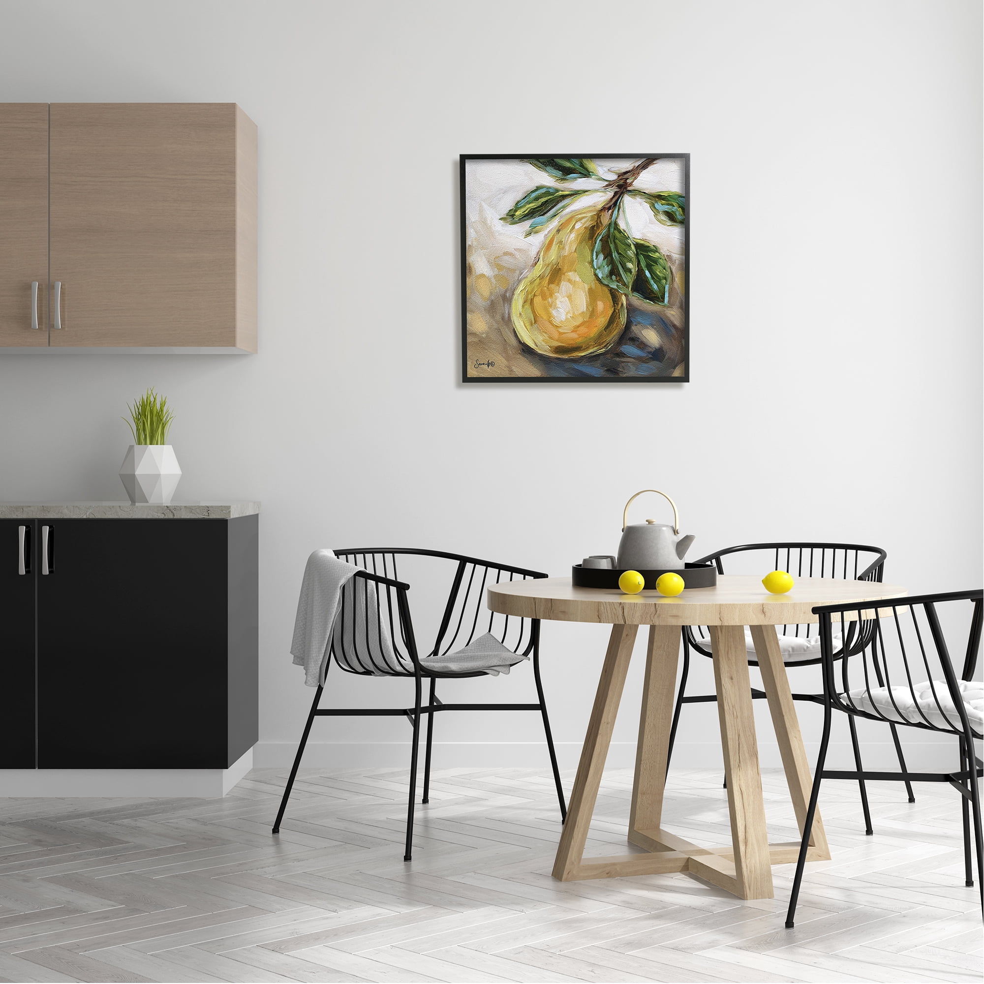 Stupell Industries Pear Still Life Painting Food & Beverage Painting Black Framed Art Print Wall Art, 24 x 24