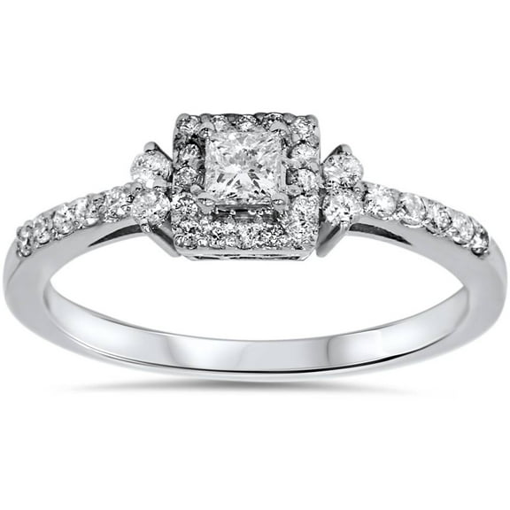 Pompeii 3/8ct Princess Cut Diamond Vintage Halo Engagement Promise Ring 10K White Gold
