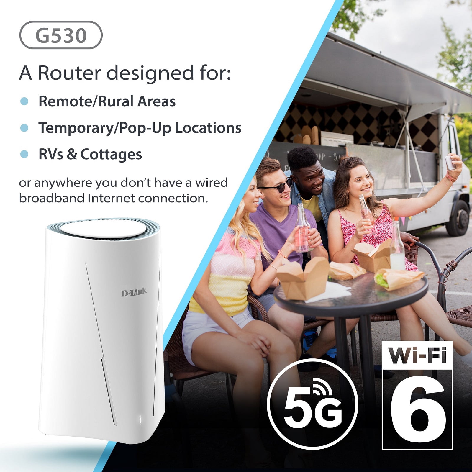 D-Link G530 Wi-Fi 6 IEEE 802.11 a/b/g/n/ac/ax 1 SIM Ethernet, Cellular Modem/Wireless Router