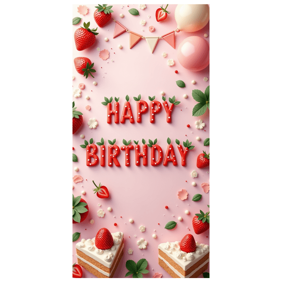 Colorful Design Banner Strawberry Theme Cake Decoration Party Prop for Birthday Celebration Kids Event Indoor Decoration