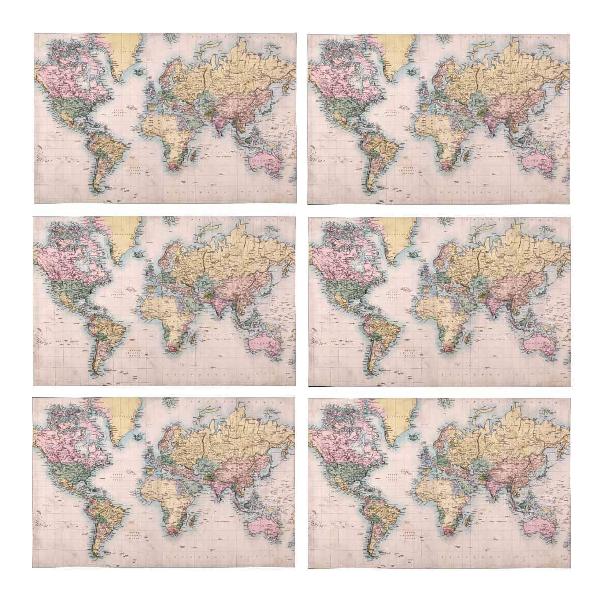 MKHERT Old Stained World Map Placemats Table Mats for Dining Room Kitchen Table Decoration 12x18