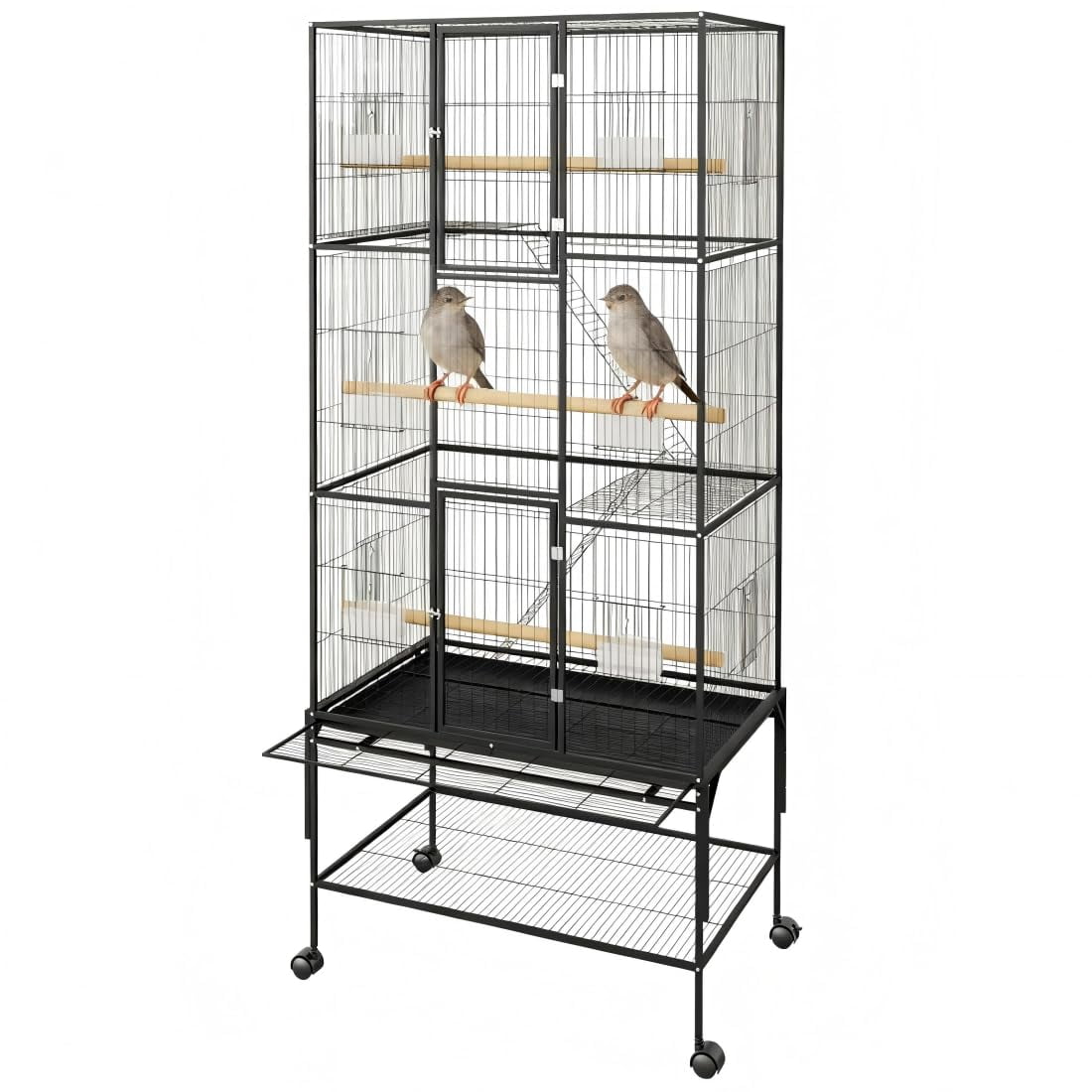Gaderth 69" Large Bird Cage with Rolling Storage Stand, Metal Parrot Cage, Tall Metal Parrot Aviary for Perches, Platforms, Ladders & Bowls