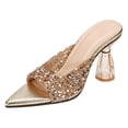 thumbnail image 6 of Rokment Womens Sparkly Sequin Dressy Sandals Bride Wedding Delicate Bling Pointed Toe Clear Chunky High Heels Slip on Open Back Slides Dress Pumps for Banquet Summer Gold Size 9, 6 of 6