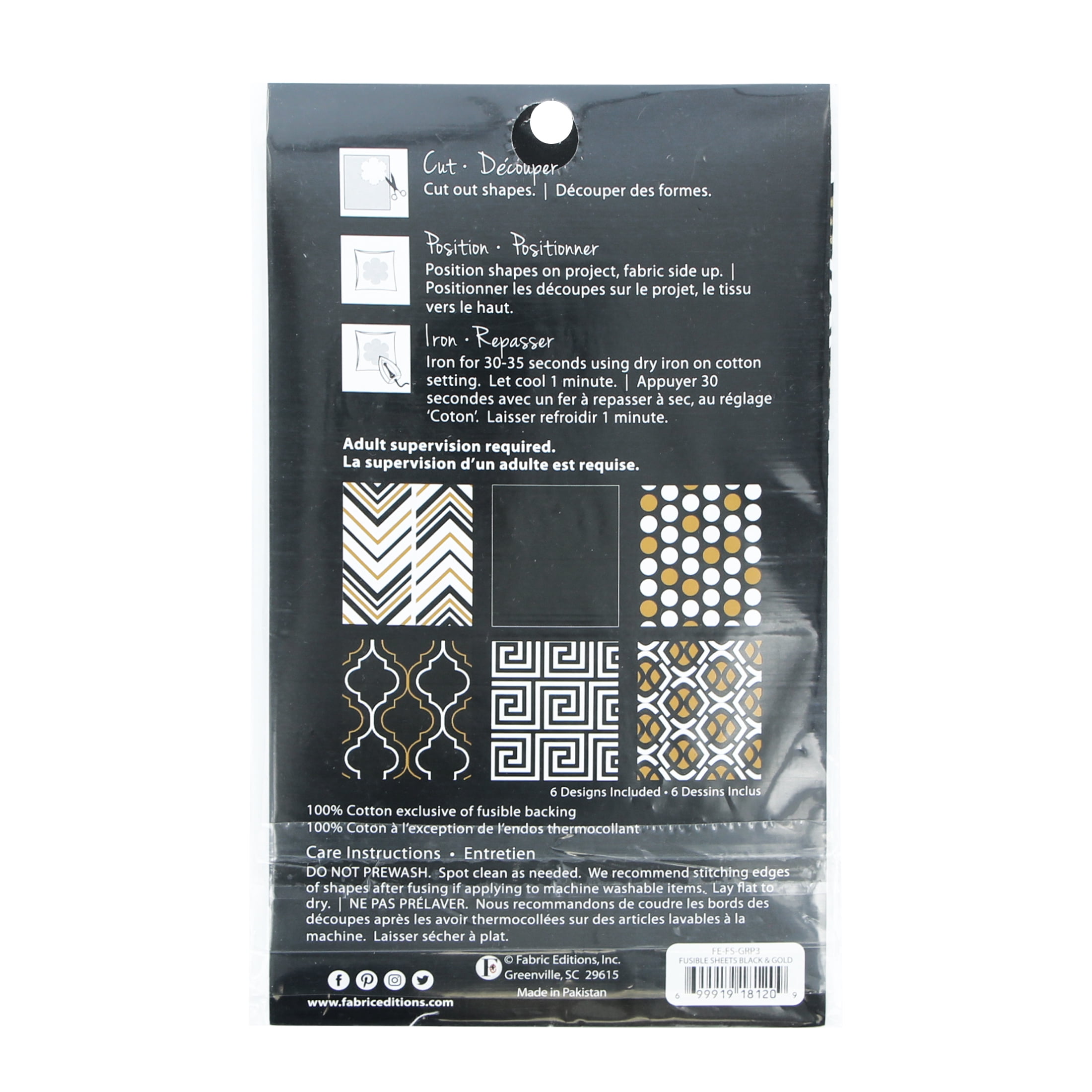 Fabric Expressions Black, Gold & White 8" X 9" Iron-On Fabric Sheets