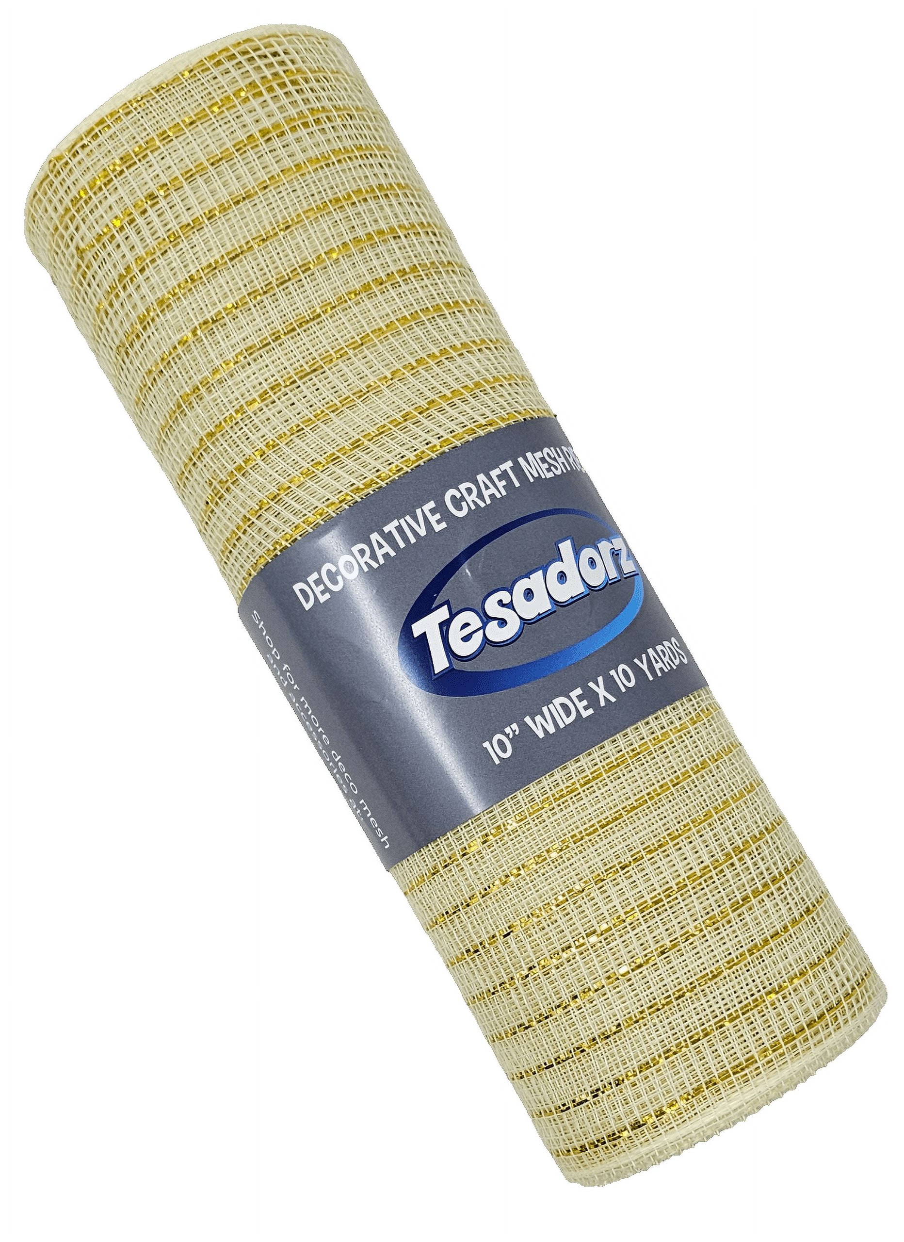 Tesadorz Brand Rose Gold, Ivory, Burgundy and Champagne Gold 10" Decorative Metallic Deco Mesh Ribbon Rolls