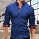 thumbnail image 3 of Camisa de manga larga para hombre Solapa de color puro Delgada Cómoda Piel transpirable Agradable para el trabajo Viaje de negocios Royalblue M, 3 of 5