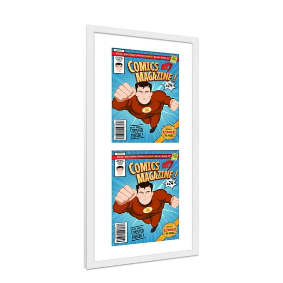 Comic Book Frame with Mat for 2 Golden Age Comics Published Between 1938 and 1956 - White Wood