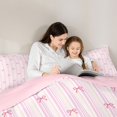 thumbnail image 4 of Manfei Pink Bowtie Queen Comforter Set,Geometric Lines Art Comforter Sets Queen,Pink Reversible,3-Piece,1 Comforter and 2 Pillowcases, 4 of 7