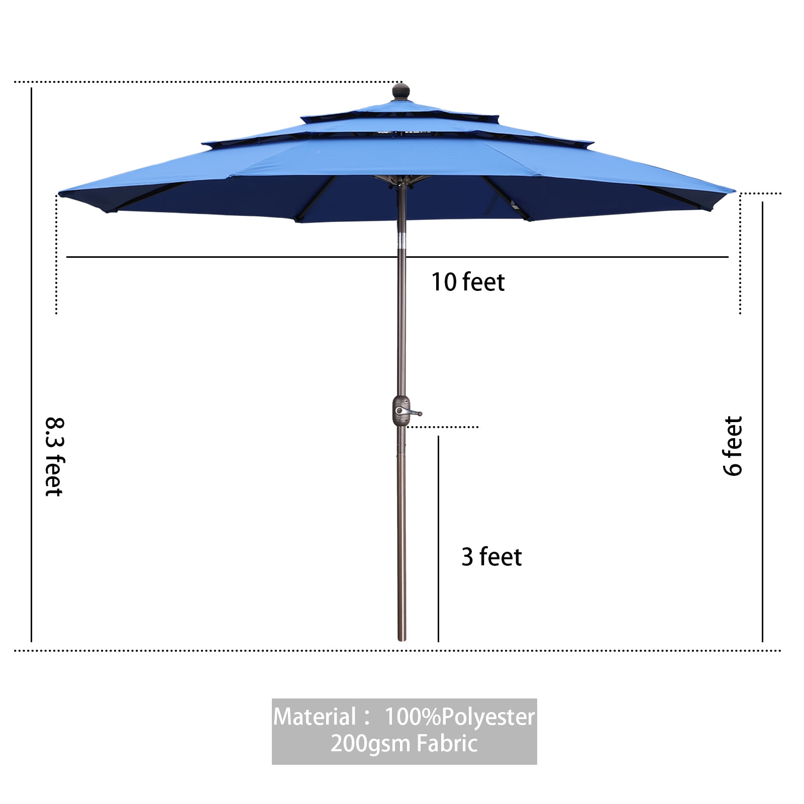 Aoodor 10ft 3-Tier Patio Umbrella, Outdoor Table Market Umbrella Tilt Adjustment and Crank