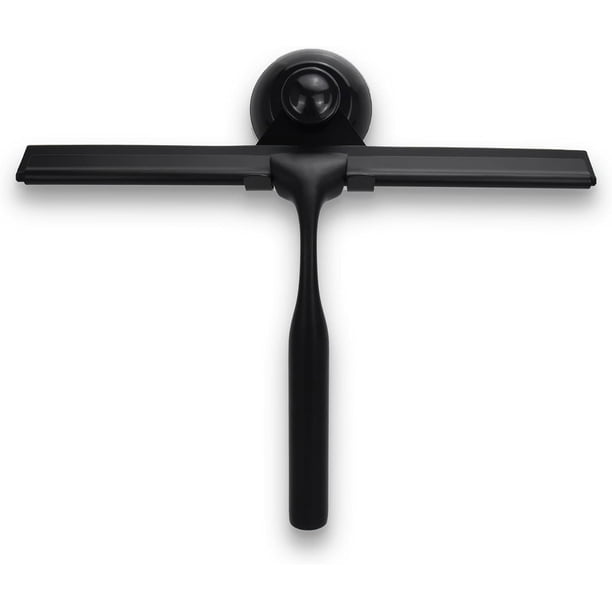 Escobilla de ducha negra mate, limpiaparabrisas de acero inoxidable con gancho para taza a juego, limpieza multiusos para puertas de vidrio, vidrio de coche por
