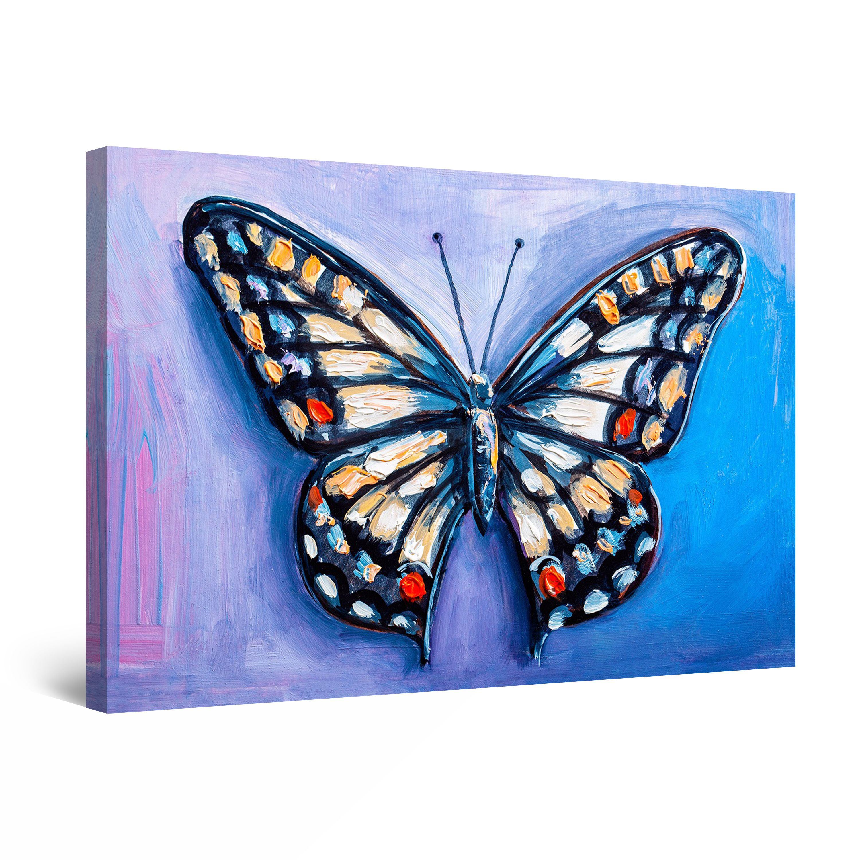Startonight Canvas Wall Art Abstract - Precious Blue Butterfly, Red ...