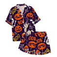 thumbnail image 5 of siminsem Cute Satin Pajama Set for Women Graphic Print Short Sleeve Button Down Top with Matching Shorts 2 Piece Sleepwear Loungewear Lounge Shorts Set, Dark Purple,XXL, 5 of 5
